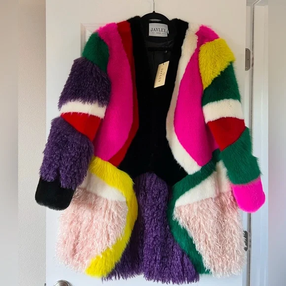 Jayley Faux Fur Rainbow Coat - Picture 4 of 6